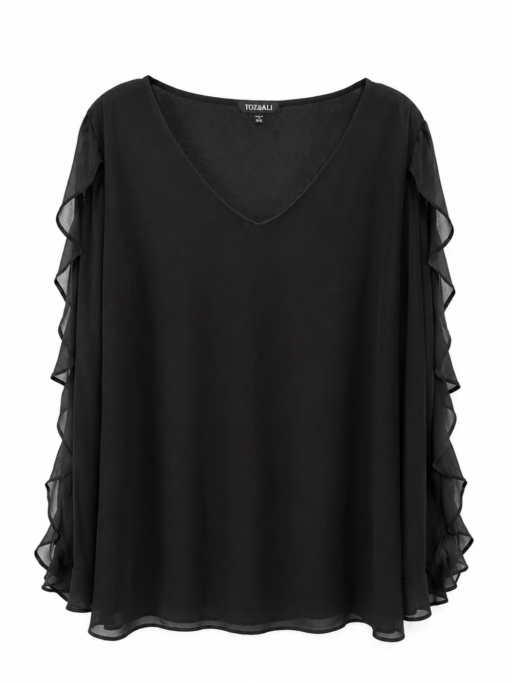 Roz & Ali Black Sheer Ruffle Sleeve Blouse